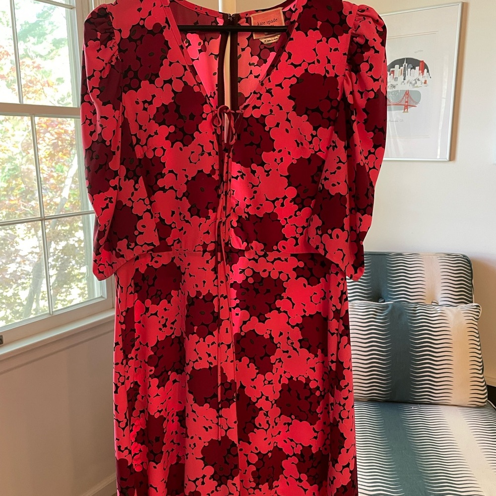 Kate Spade Red and Pink Floral 3/4 Sleeve Dress